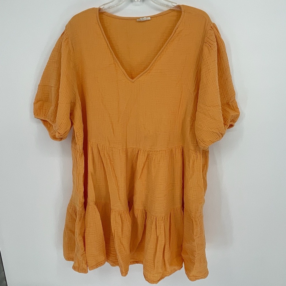 a.n.a Women's Orange Gauze Tiered Babydoll Tunic‎ Top Size 2X